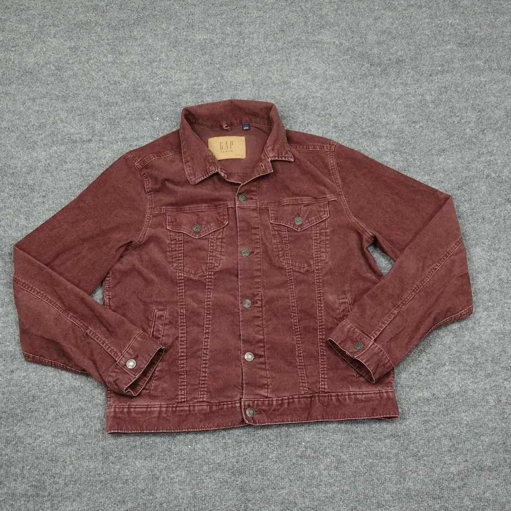 Gap Jacket Mens Large Burgundy Corduroy Trucker Stretch Casual Fall Layering